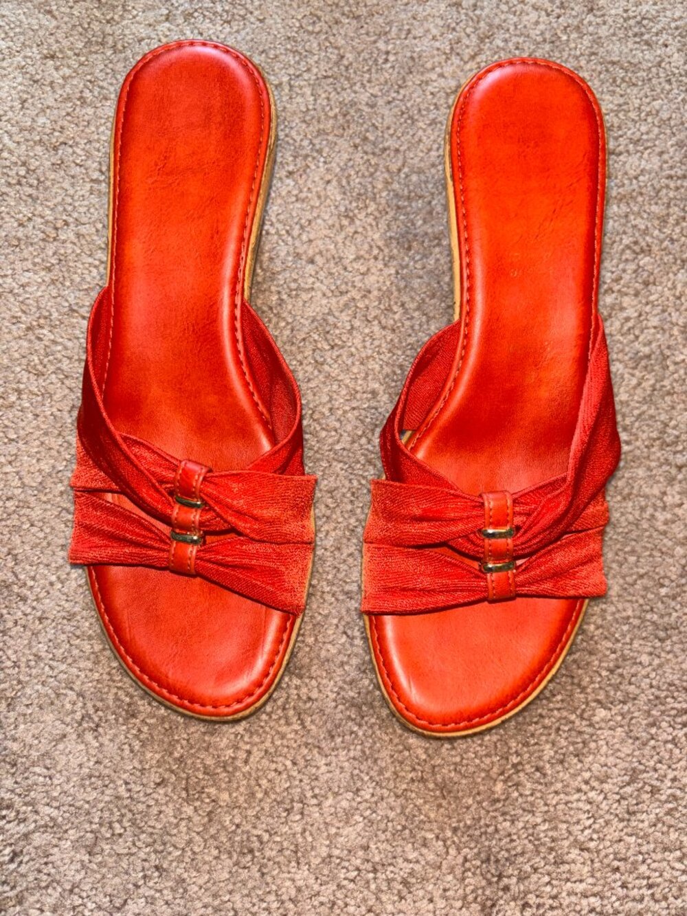 Italian Shoemakers Bright Orange Stretch Strap Cork Wedge Sandals 9M